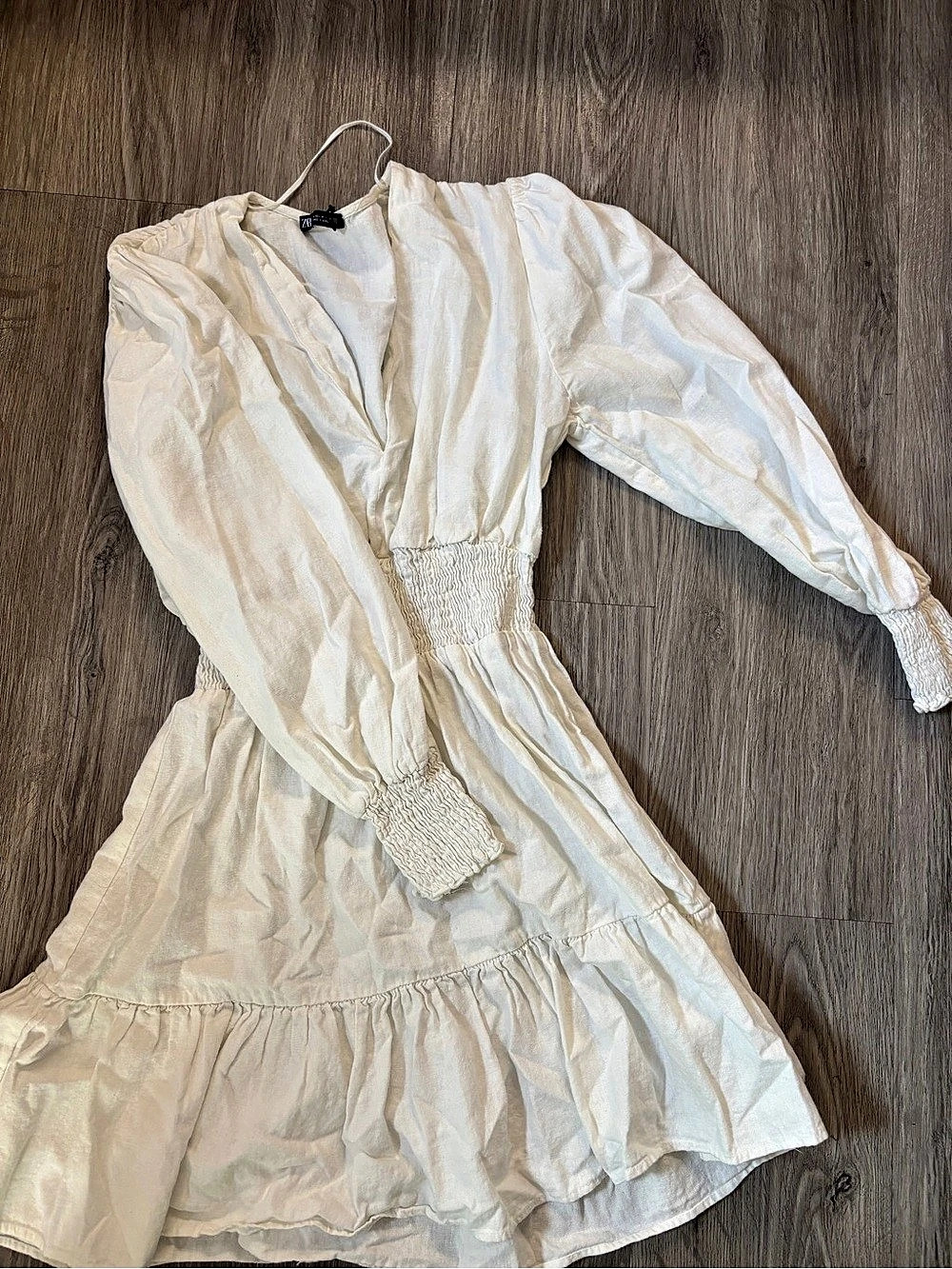 Zara White Long Sleeve Ruffle Mini Dress